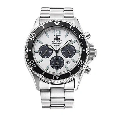 Pre-owned Orient Mako Rn-tx0203s White Panda Solar Chronograph Men's Watch In Box
