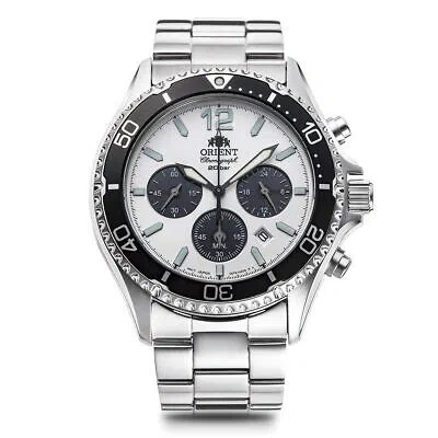 Pre-owned Orient Mako Rn-tx0203s White Panda Solar Chronograph Men's Watch Inbox Fedexdhl