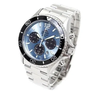 Pre-owned Orient Mako Rn-tx0206l Panda Sport Blue Dial Solar Analog Chronograph Men Watch