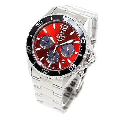 Pre-owned Orient Mako Rn-tx0207r Panda Sport Red Dial Solar Analog Chronograph Men Watch