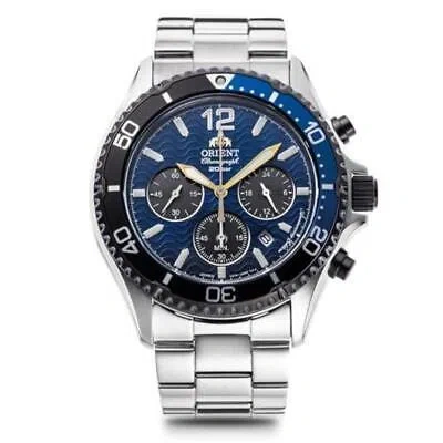 Pre-owned Orient Mako Rn-tx0208l Panda Sport Blue Dial Solar Analog Chronograph Men Watch