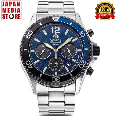 Pre-owned Orient Mako Rn-tx0208l Panda Sport Blue Dial Solar Analog Chronograph Men Watch