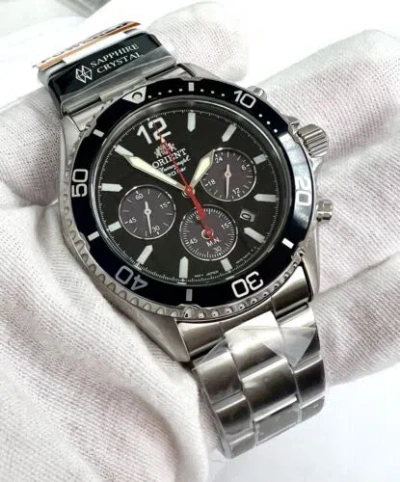 Pre-owned Orient Mako Solar Black Dial Stainless Steel Men's Watch Ra-tx0202b10b