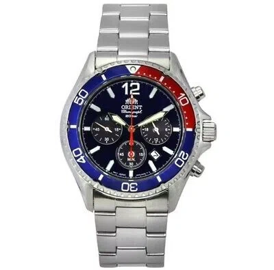 Pre-owned Orient Mako Solar Blue Dial Stainless Steel Men's Watch Ra-tx0201l10b