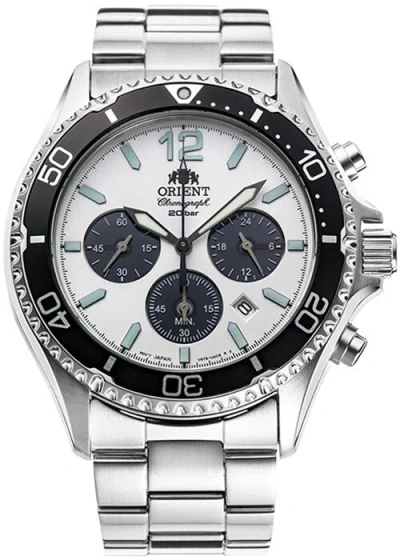 Pre-owned Orient Mako Solar Chronograph Rn-tx0203s Diver Design Men's Watch Panda 2023