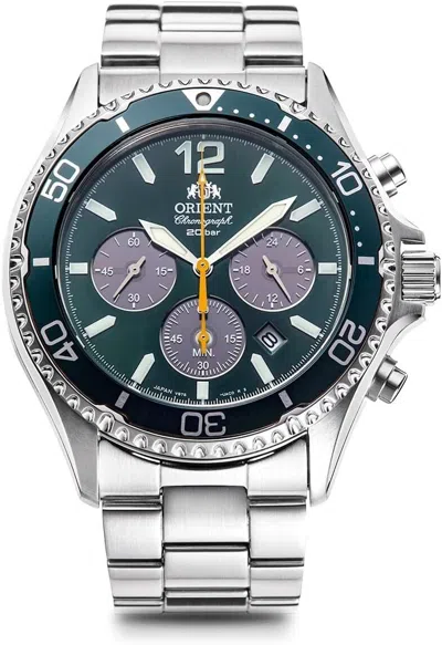 Pre-owned Orient Mako Solar Panda Solar Panda Rn-tx0204e Men's Green