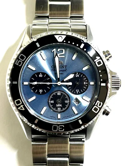Pre-owned Orient Mako Sports Rn-tx0206l Chronograph Solar Watch Sky Blue Dial 42.8mm