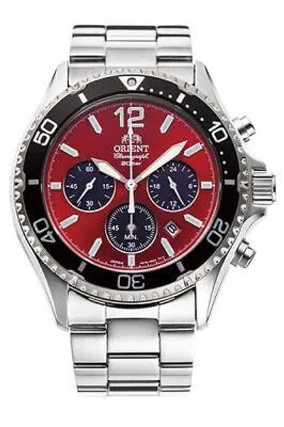 Pre-owned Orient Mako Sports Rn-tx0207r Chronograph Solar Watch Red Dial 42.8mm From Japan