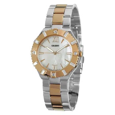 Orient Quartz Crystal White Mother Of Pearl Dial Ladies Watch Fqc0d002w In Metallic