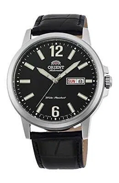 Pre-owned Orient Ra-aa0c04b Men's Commuter Leather Band Black Dial Day Date Automatic W...