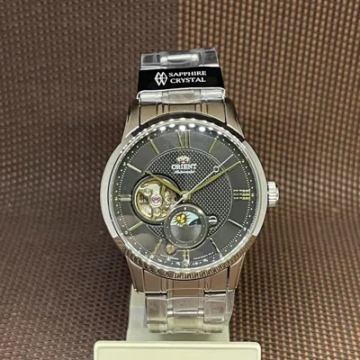 Pre-owned Orient Ra-as0008b10b Sun And Moon Open Heart Automatic Stainless Steel Men Watch
