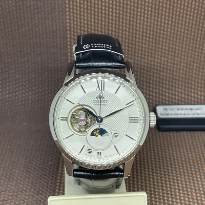 Pre-owned Orient Ra-as0011s10b Sun And Moon Open Heart Automatic Leather Strap Men Watch