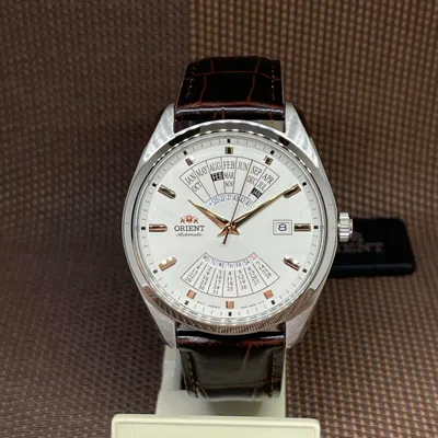 Pre-owned Orient Ra-ba0005s10b Multi-year Calendar White Dial Leather Automatic Men Watch