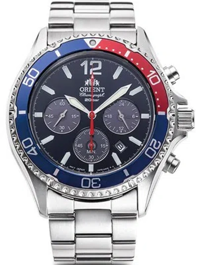 Pre-owned Orient Ra-tx0201l10b Mako Chronograph Solar Mens Watch 43mm 20atm