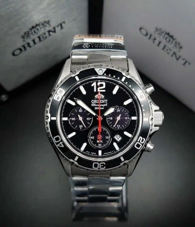 Pre-owned Orient Ra-tx0202b10b Mako Solar Chronograph Black Analog Men's Diver's Watch