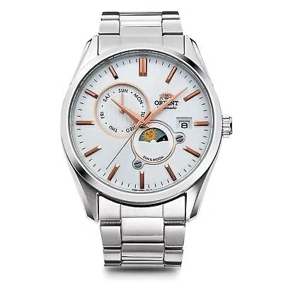 Pre-owned Orient Rn-ak0301s Sun & Moon White Dial Automatic 22 Jewels Mechanical Watch Men