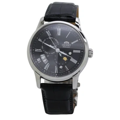 Pre-owned Orient Sun And Moon Automatic Black Dial Leather Band Men's Watch Ra-ak0010b10b