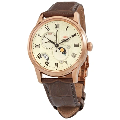 Orient Sun And Moon Automatic Champagne Dial Men's Watch Ra-ak0007s10b In Black / Brown / Champagne / Gold Tone / Rose / Rose Gold Tone
