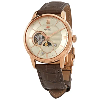 Orient Sun & Moon Automatic Champagne Dial Men's Watch Ra-as0009s10b In Brown / Champagne / Gold Tone / Rose / Rose Gold Tone