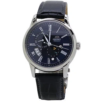 Pre-owned Orient Sun And Moon Blue Dial Blue Leather Men's Watch Ra-ak0011d10b
