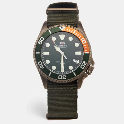 Pre-owned Orient Triton Ra-ac0k04e10b Green Dial Stainless Steel Fabric Men's Wristwatch 43.4 Mm
