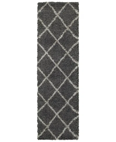 Oriental Weavers Henderson Shag 090 2'3" X 7'6" Runner Area Rug In Charcoal,grey