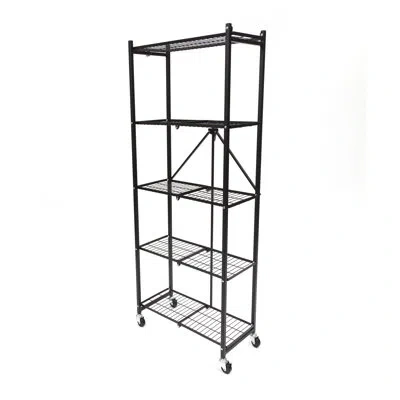 Origami 4-shelf Foldable Rolling Slim Kitchen Pantry Rack In Black