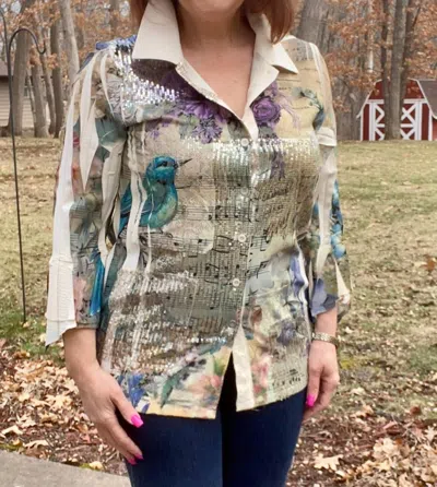 Origami Bell Sleeve Top In Beaux Art In Multi