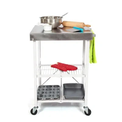 Origami Bellavia Foldaway Rolling Kitchen Cart Steel Top In Stainless And White