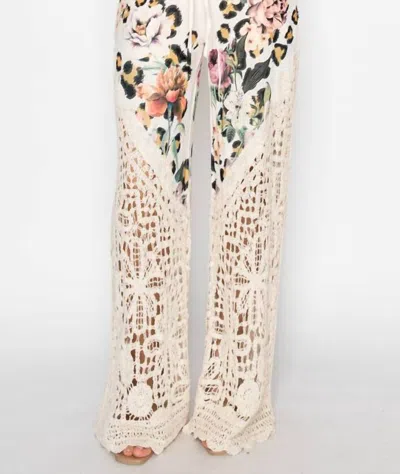 Origami Crochet-detail Lined Drawstring Pants In Leopard In Beige