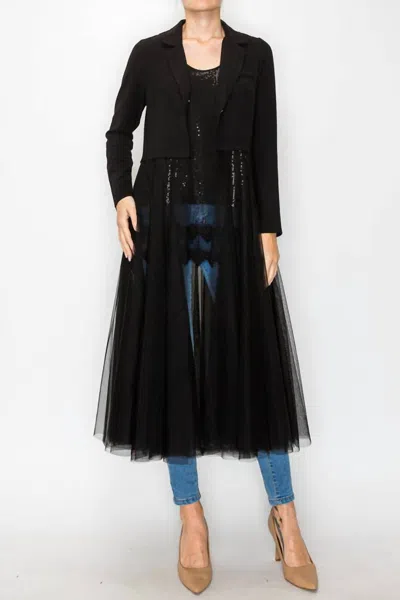 Origami Crop Blazer With Long Mesh Trimming In Black