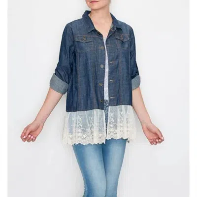 Origami Denim Jacket With Lace Hem Detail In Dark Blue
