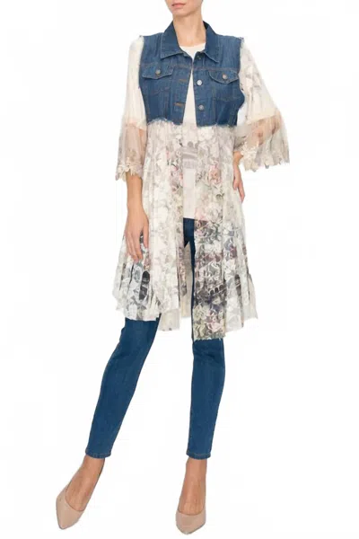 Origami Denim Lace Vest In Italy In Beige
