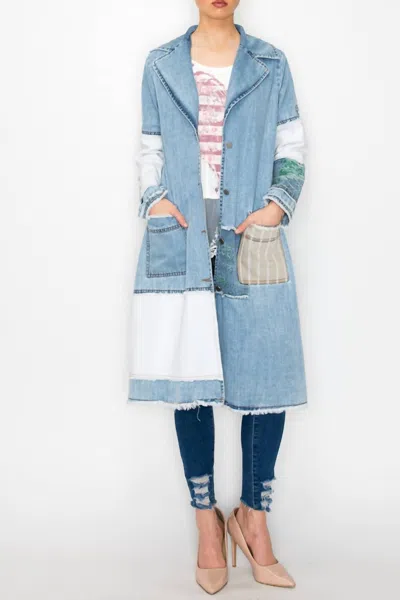 Origami Duster Jacket With Patches In Denim In Multi