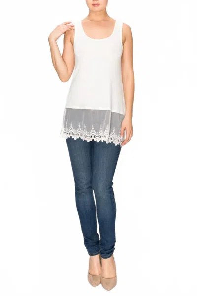 Origami Embroidered Lace Extender Tank In White