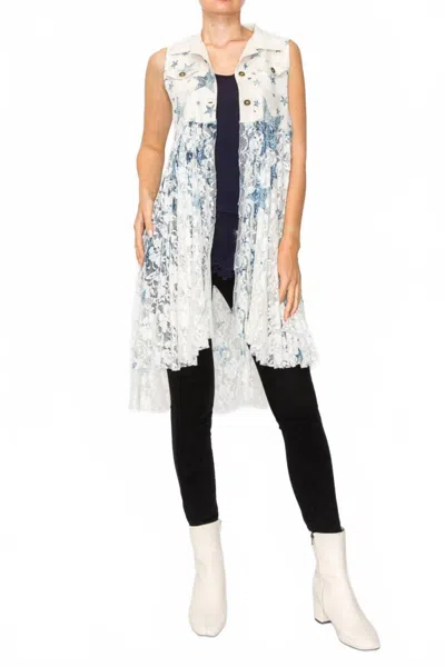 Origami Faux Suede Vest With Lace Layer In White