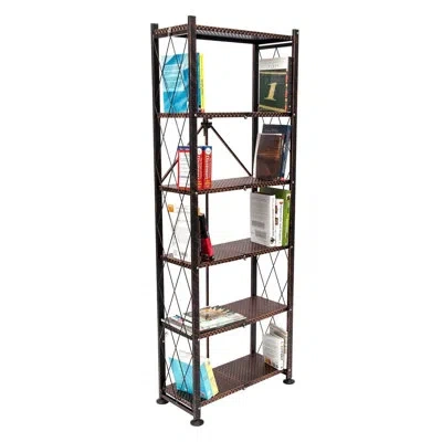 Origami Foldable 6-shelf Classic Stamped Steel Bookcase In Brown