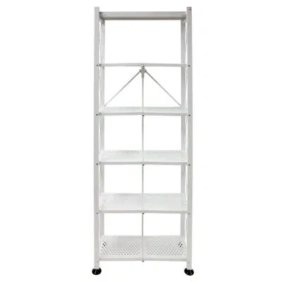 Origami Foldable 6-shelf Classic Stamped Steel Bookcase In White