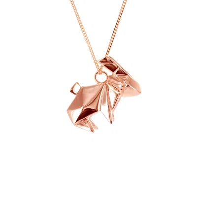 Origami Jewellery Women's Rose Gold Rabbit Necklace Pink Gold Plated In Gray