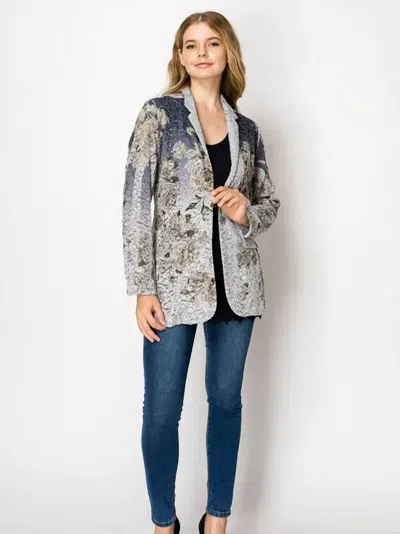 Origami Lace & Sequin Blazer Jacket In Grey & Navy