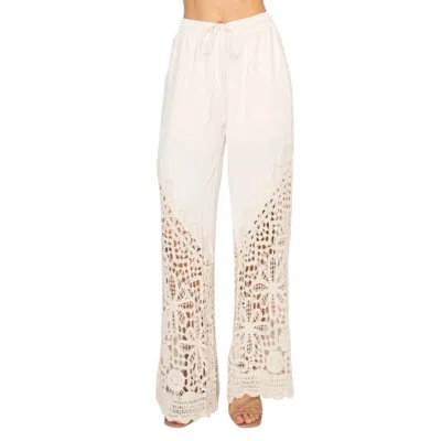 Origami Latte Crochet Trim Pant In Beige In White