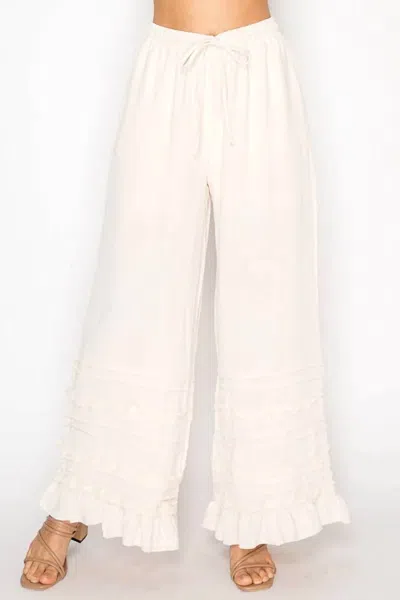 Origami Lined Flowy Pants With Ruffle Details In Beige In Transparent
