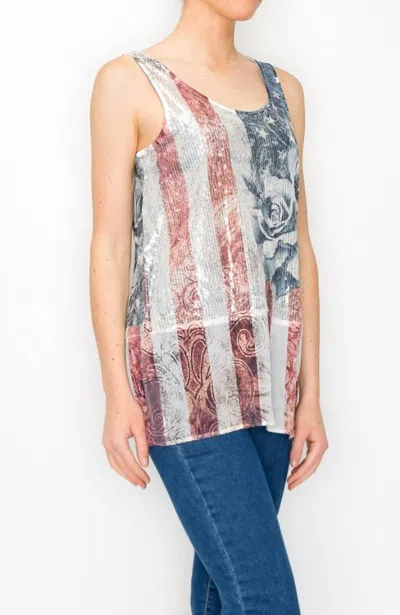 Origami Patriot Sequin Tank With Chiffon Layer In Multi