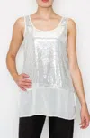 Origami Sequin & Chiffon Tank In White In White