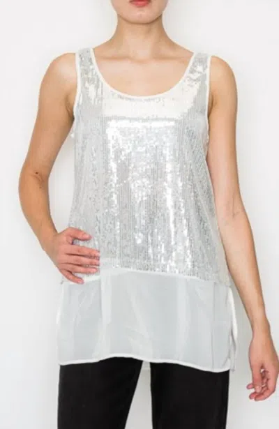 Origami Sequin & Chiffon Tank In White