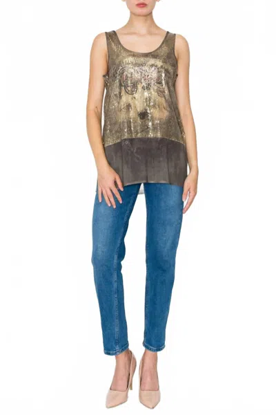 Origami Sequin & Chiffon Tank Top In Gold Rodeo Print In Multi