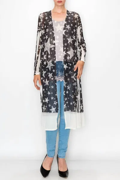 Origami Star Long Sleeve Duster In Black White In Multi