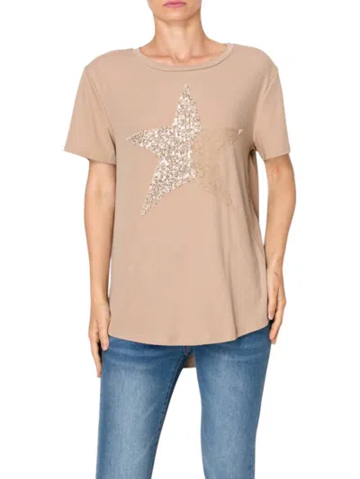 Origami Star Sequin Tee In Beige
