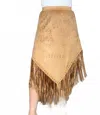Origami Suede Skirt With Fringe In Camel In Brown
