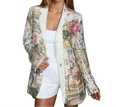 Origami Western Glam Sequin Embellished Lace Blazer In Ivory Multi In Green